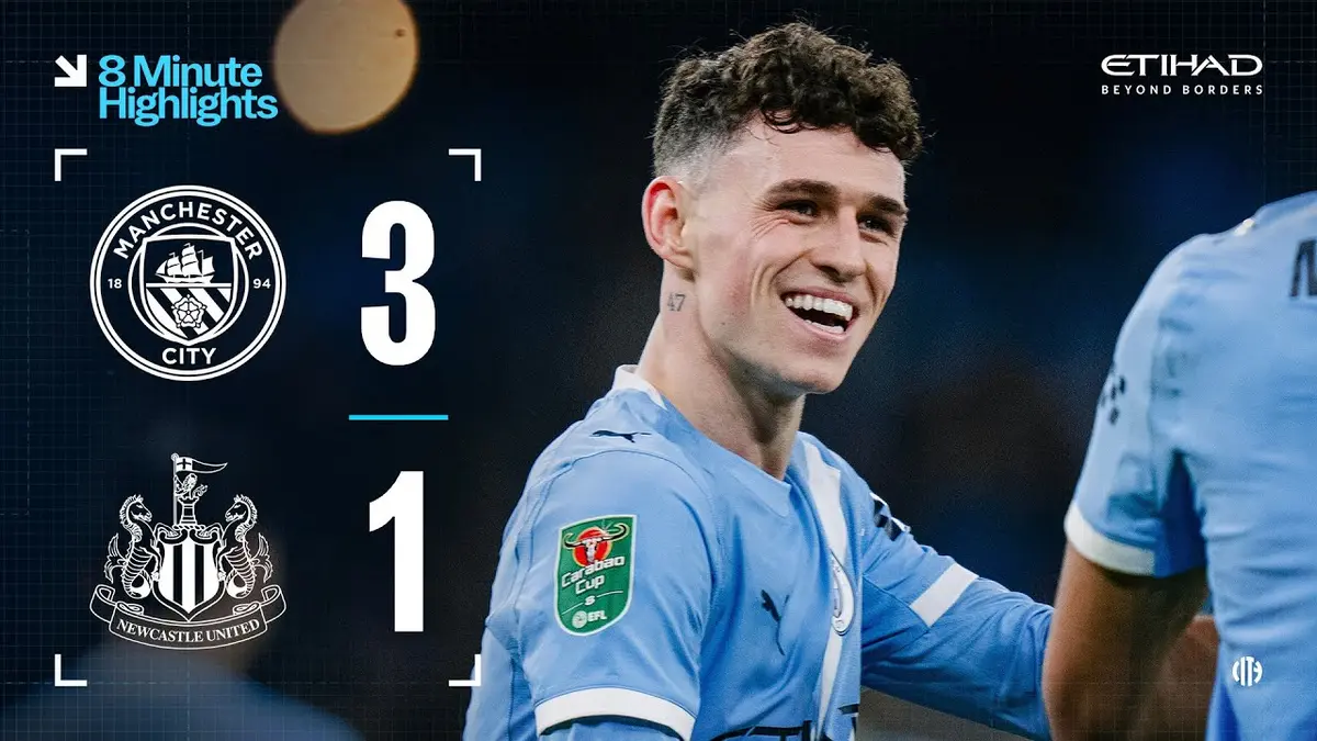 Manchester City - Newcastle résumé vidéo du match. Qualification de City en finale de League Cup.